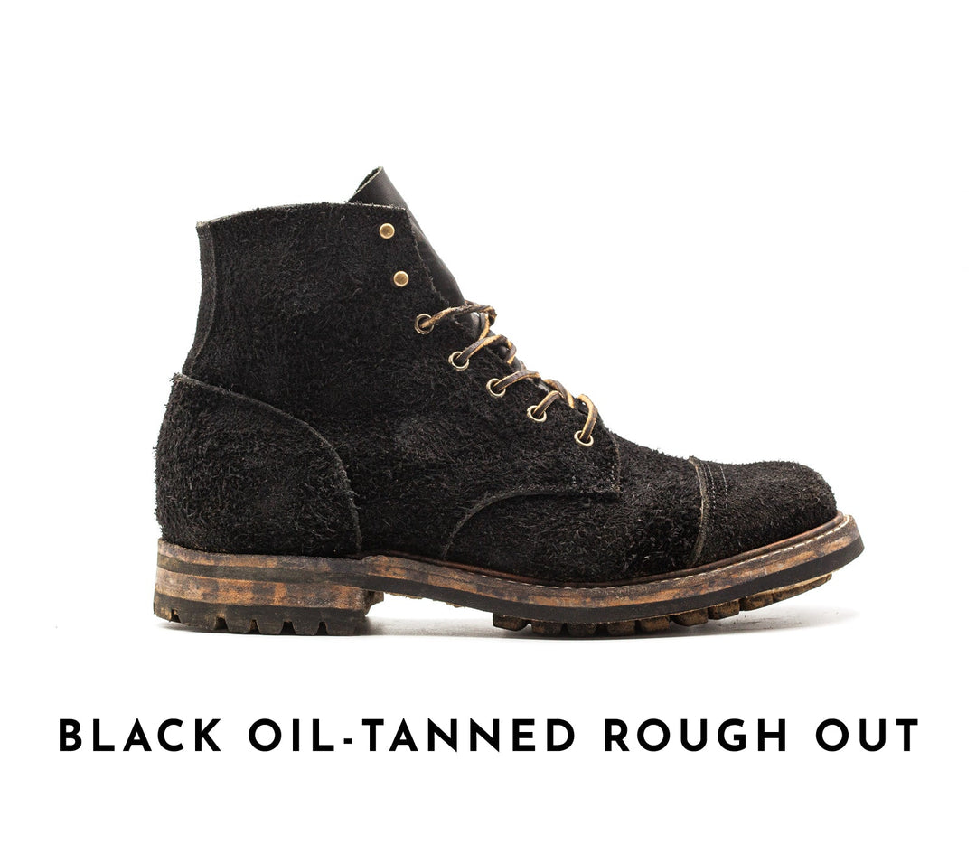 well worn truman boot in black oil-tanned rough out