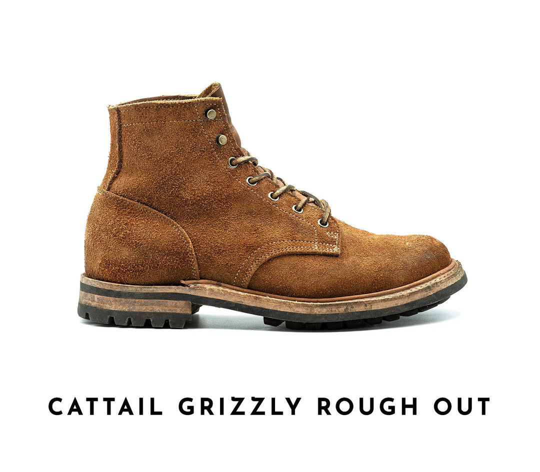 well worn truman boot in cattail grizzly rough out leather