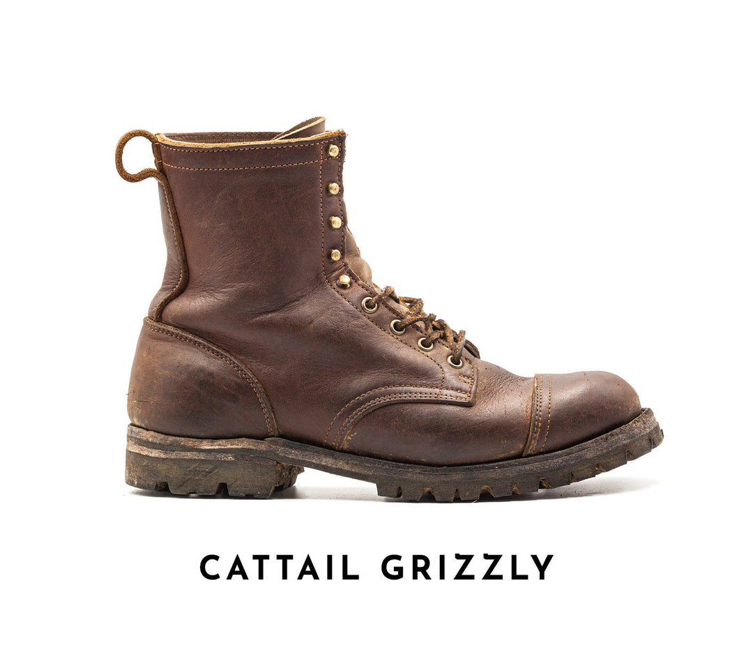 well worn truman boot in cattail grizzly leather