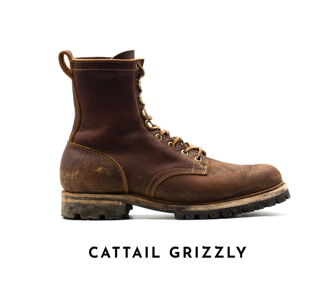 well worn truman boot in cattail grizzly leather