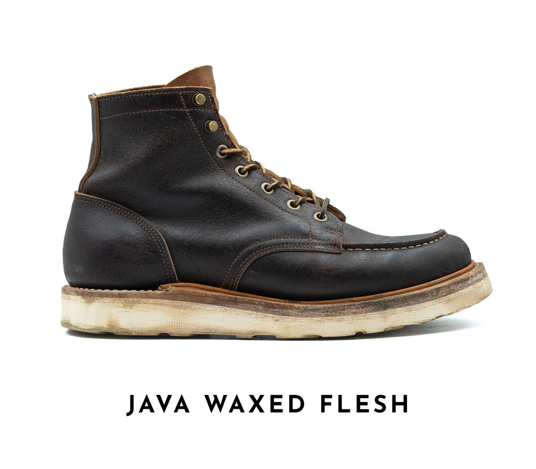 well worn truman boot in java waxed flesh leather