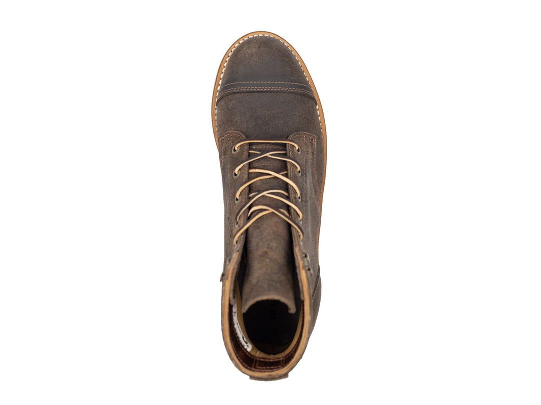 top down view of goodyear welted truman boot in stone rambler leather