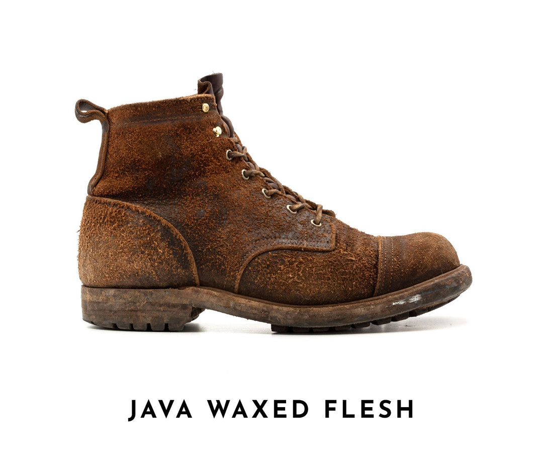 well worn truman boot in java wax flesh leather