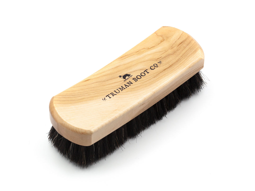 Top down view wooden horse hair brush